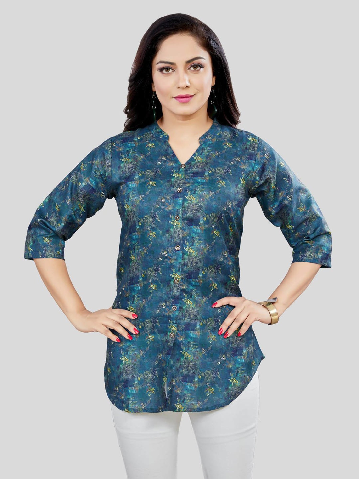 Saree Swarg Blue Printed A Line Kurti