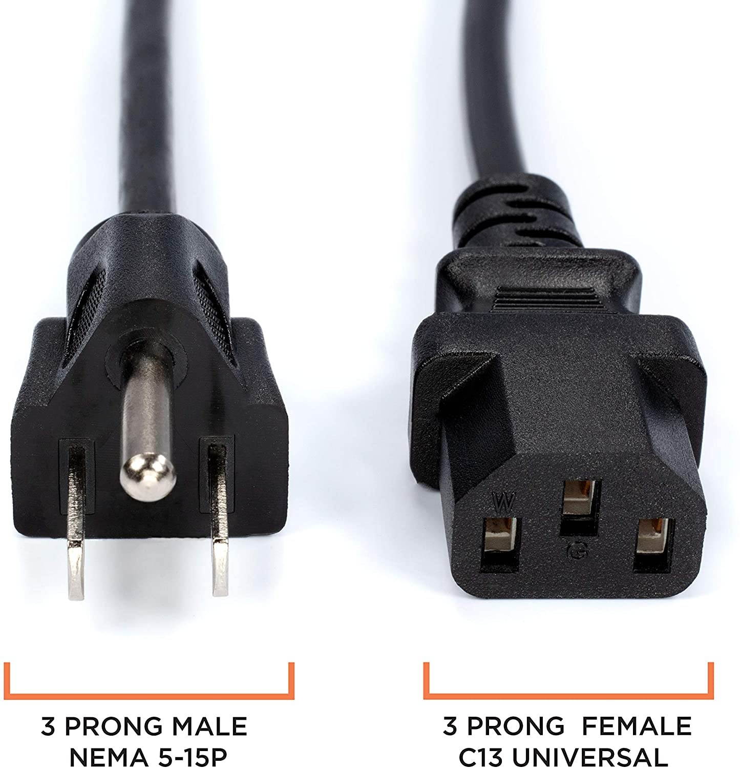 AC Power Cord (3 Prong) | 4 Feet, Black | Premium Quality Copper Wire Core - Computer, Medical, Server & Desktop - NEMA 5-15 to C13 / IEC 320 - UL Listed Power Cable