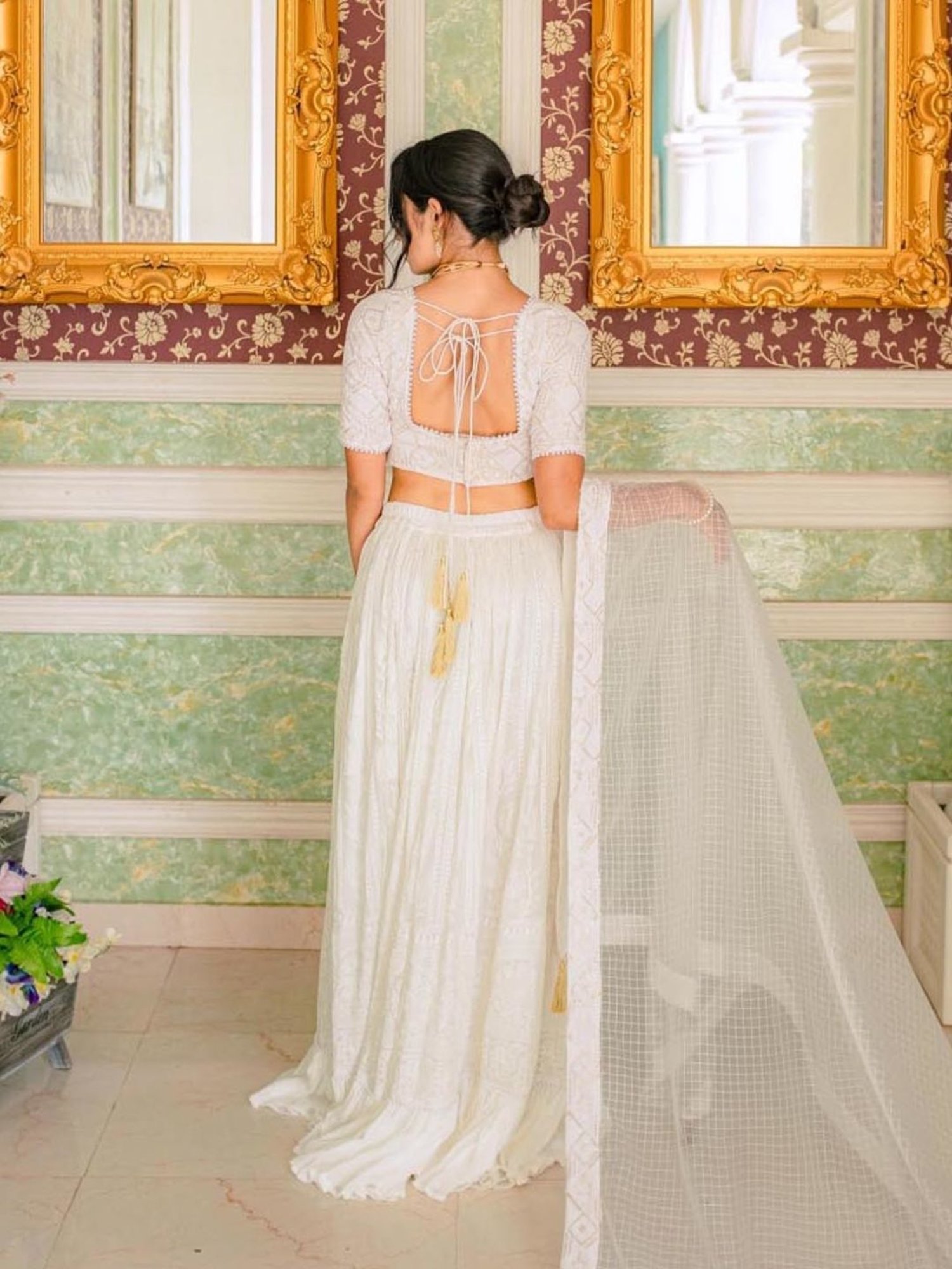 Monk and Mei Masoom Embroidered Dupatta - White