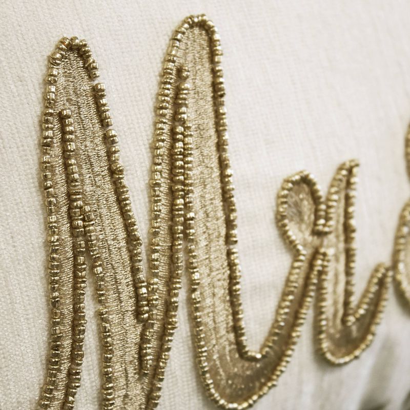 12"x20" Celebrations Floral Beaded "Mr & Mrs" Lumbar Pillow Oyster/Pink - Edie@Home