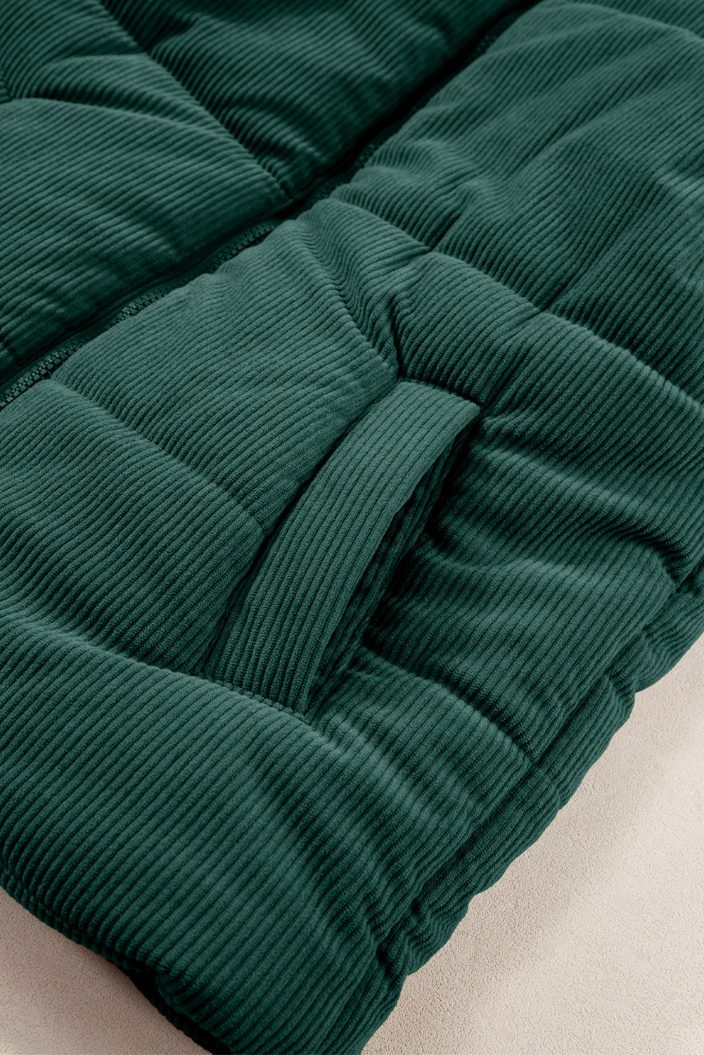 Jungle Green Solid Color Corduroy Puffer Vest Coat