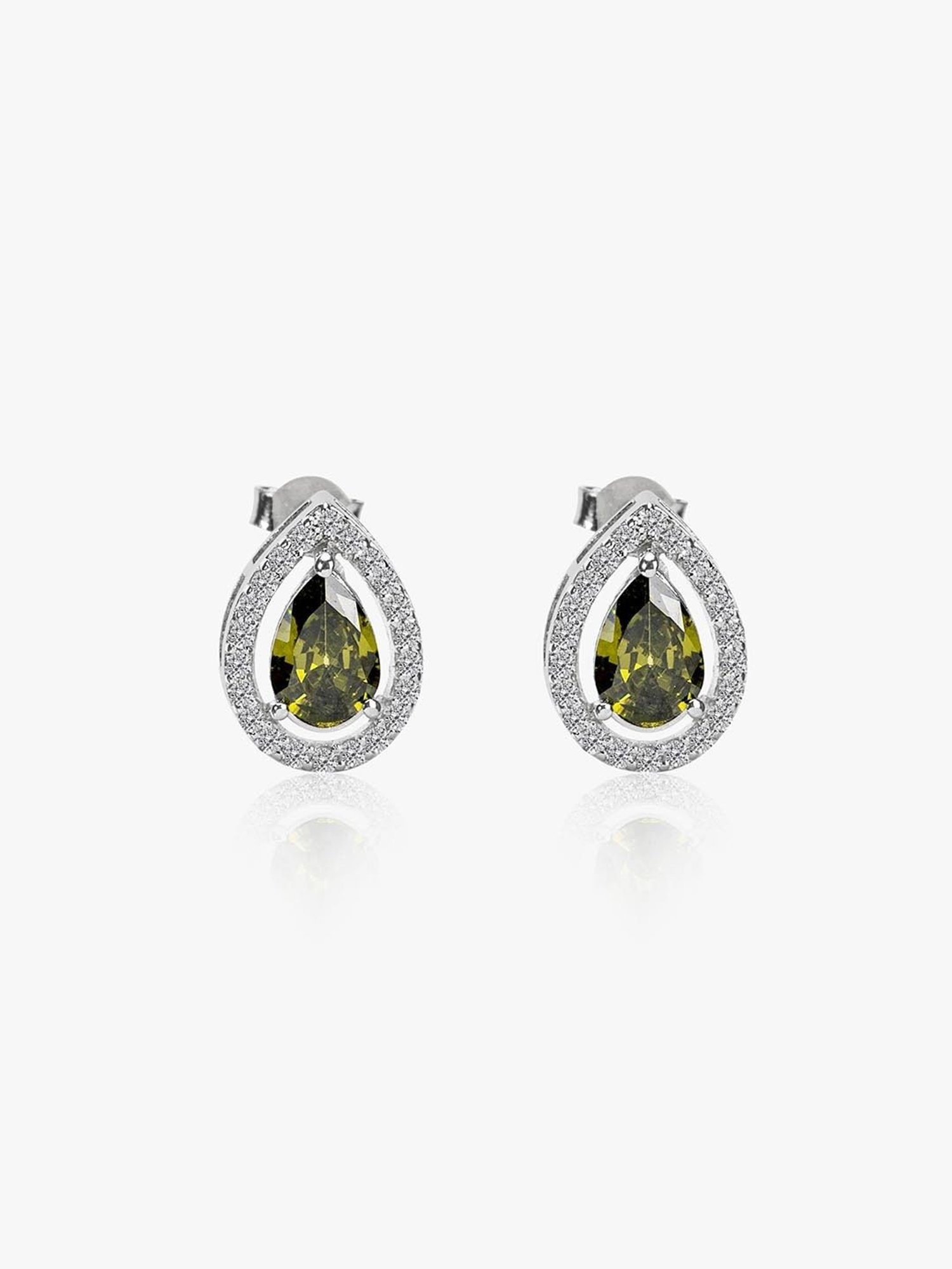 March by FableStreet Sterling Silver Peridot Pear Shaped Stud Earrings for Women