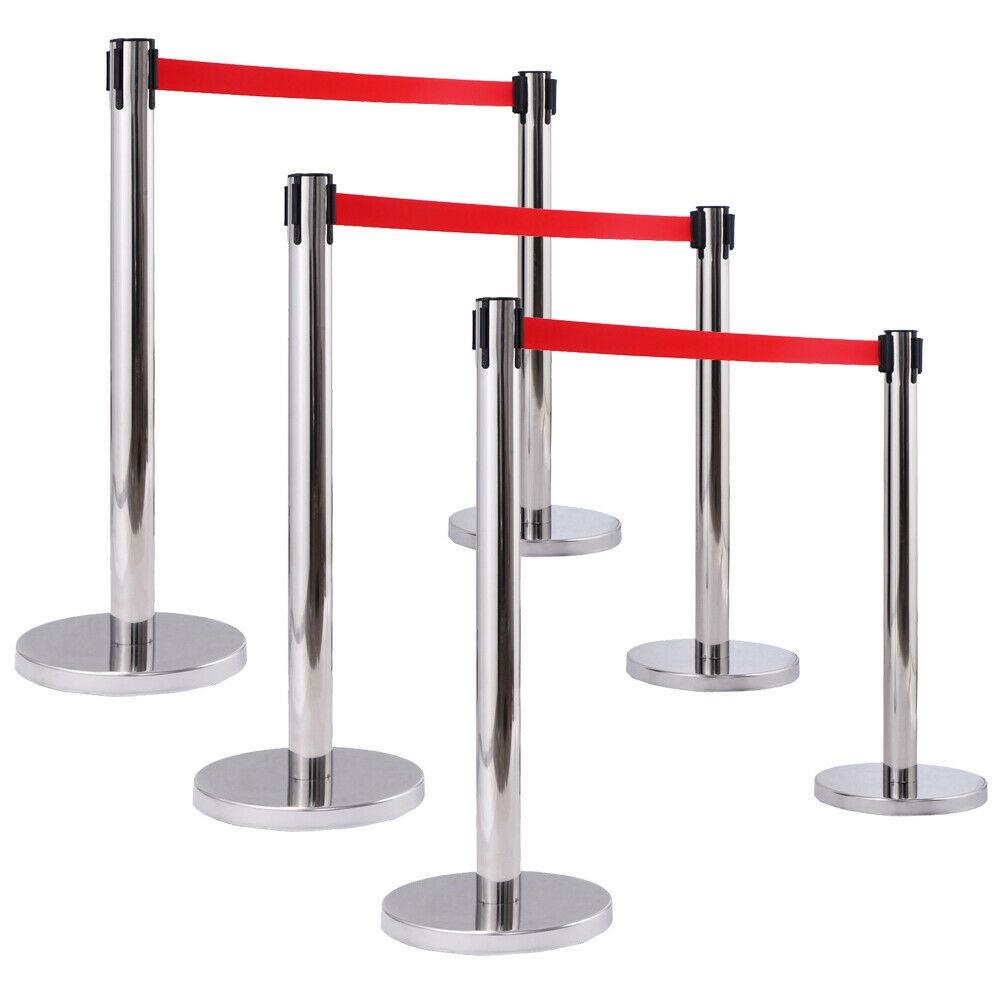 Hot 2/4/6 PACK Stainless Steel Stanchion Posts w/Red Velvet Rope Queue Barrier