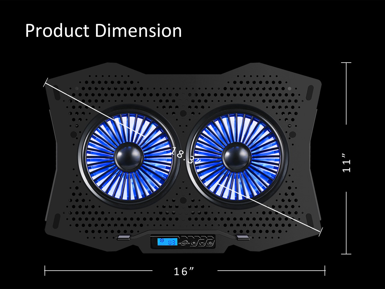 AICHESON Laptop Cooling Cooler Pad for 15.6"-17.3" Notobooks, Metal Panel, 2 Big Turbofans, Blue Lights