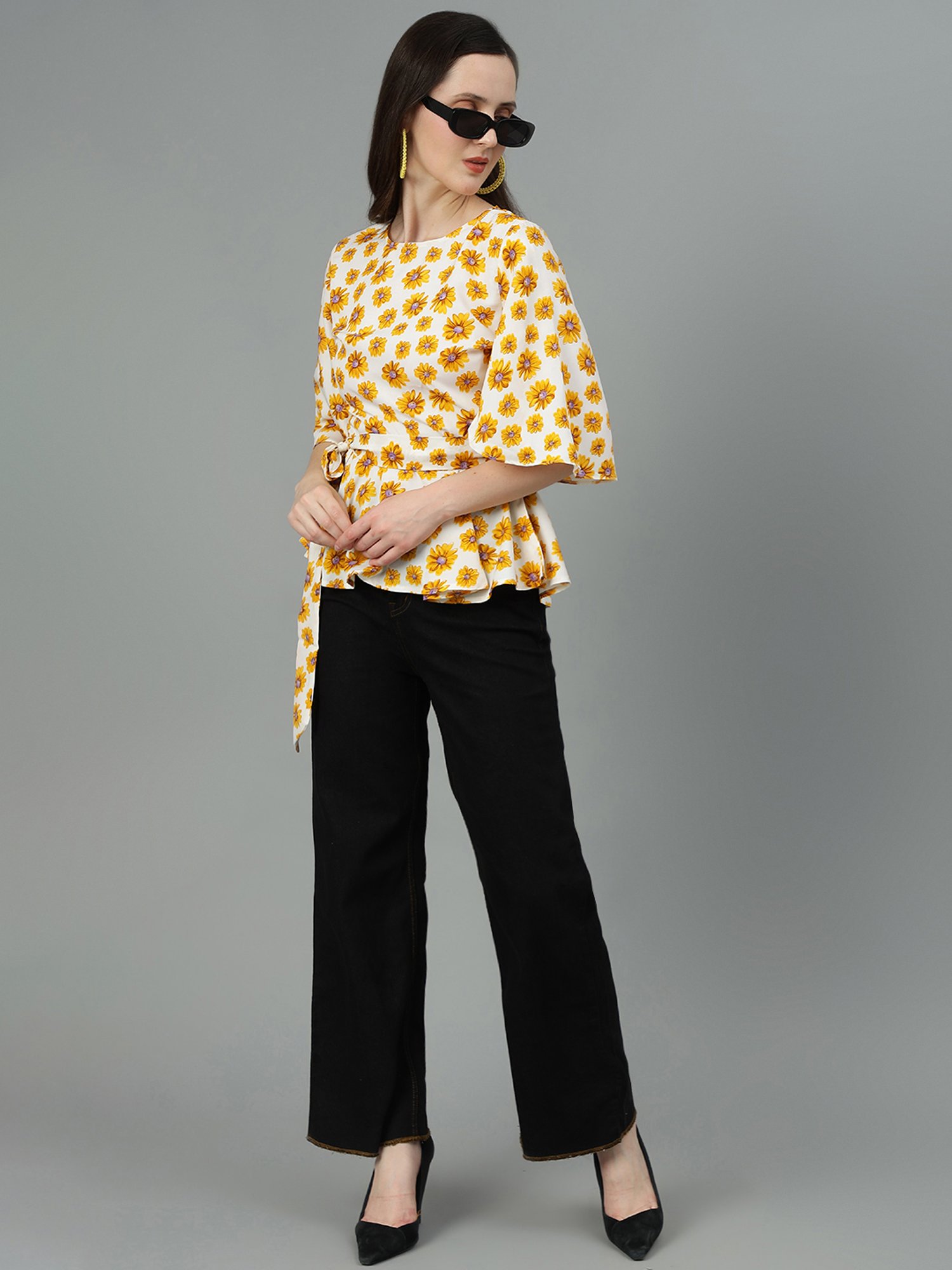 Kotty White & Yellow Floral Print Top