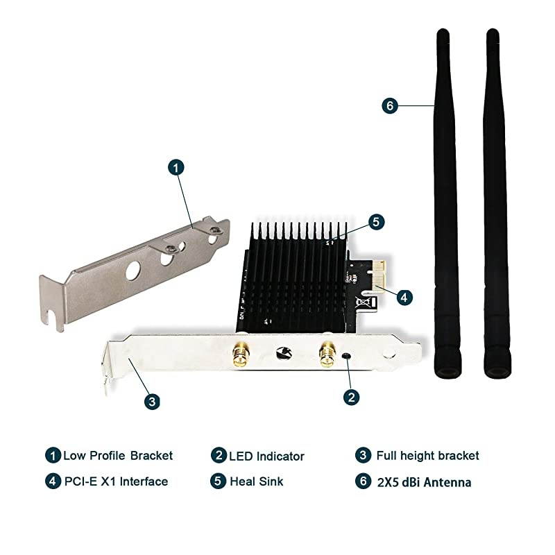 PCIE Wireless AC Dual Band 1200Mbps WiFi Adapter with BeamformeeMUMIMO and Heatsink Technology for Windows Server7881103264bit Desktop PCs Gaming 4K Video Streaming FSAC87