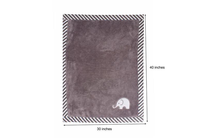Bacati - Elephants White/grey Embroidered Blanket