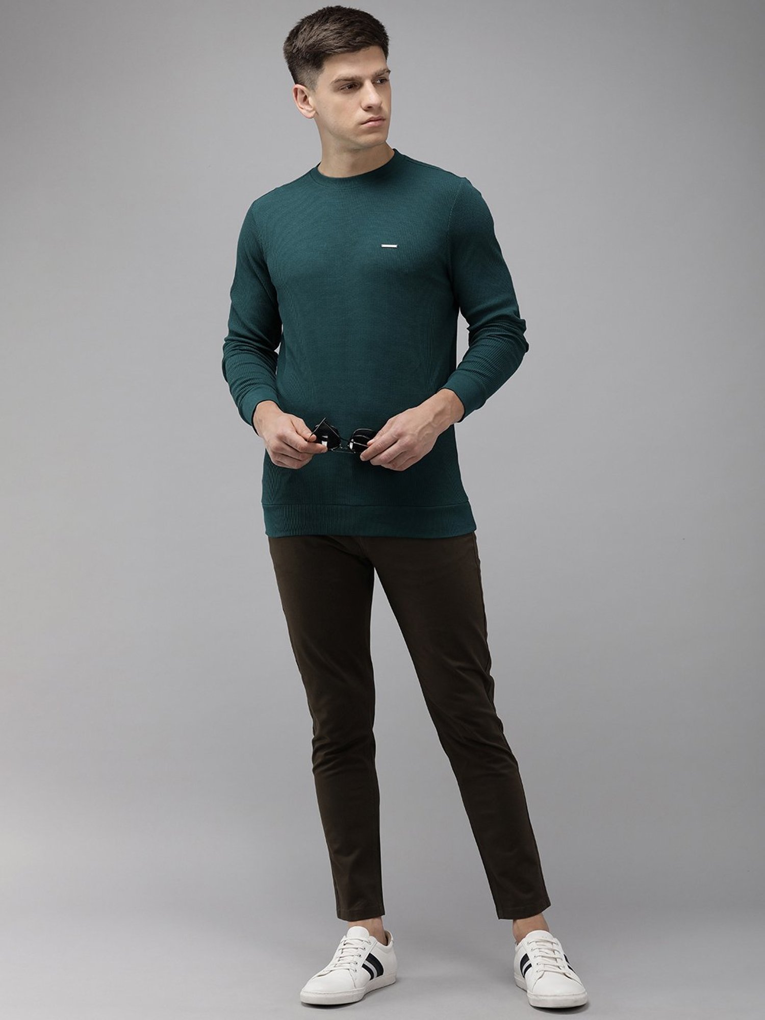 The Bear House Teal Slim Fit Cotton Crew T-Shirt