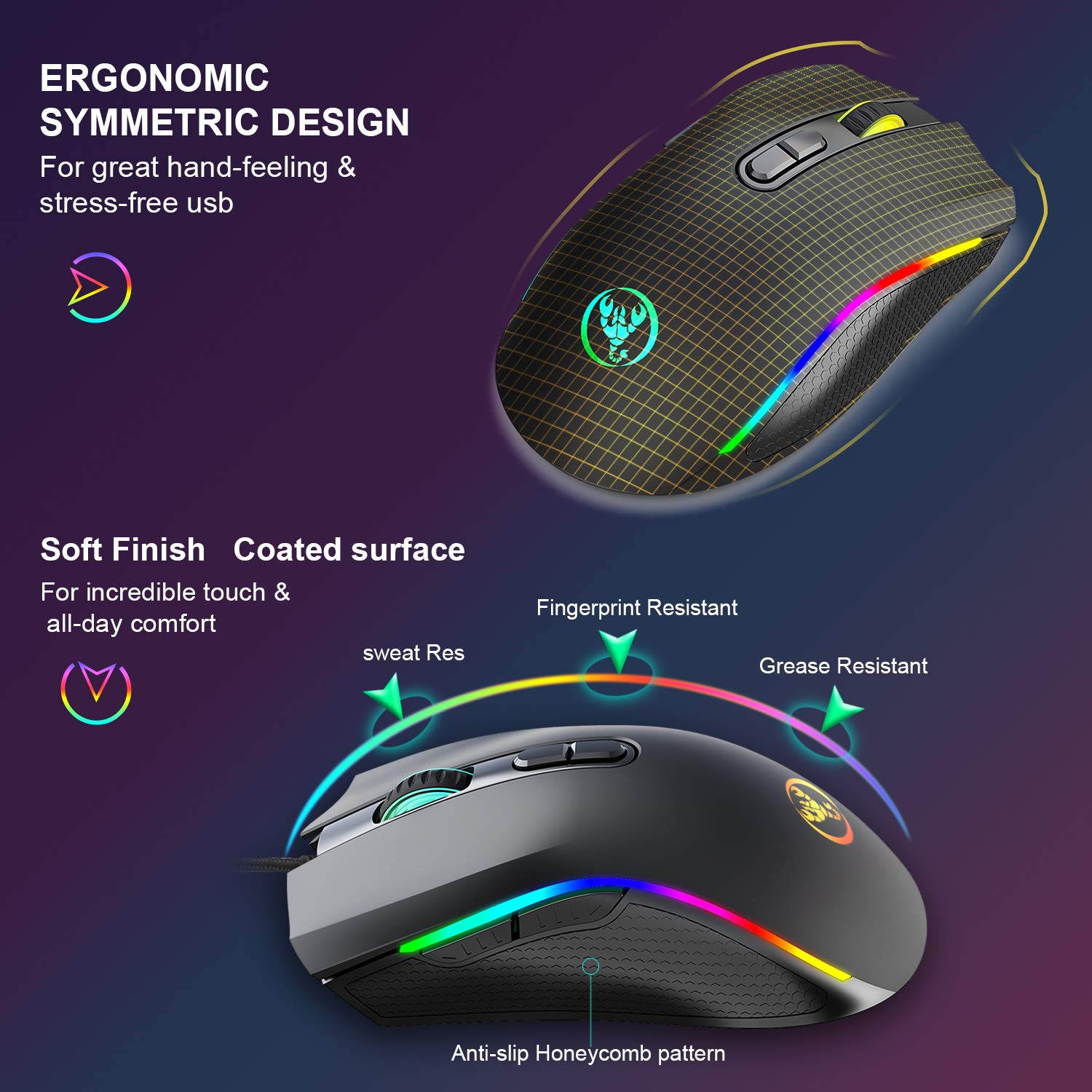 Gaming Mouse Wired, 7200 DPI Adjustable, 7 Programmable Buttons,6 Kinds of RGB Backlit Gaming Mouse, Lightweight Mouse for Laptop PC Gamer Computer Desktop