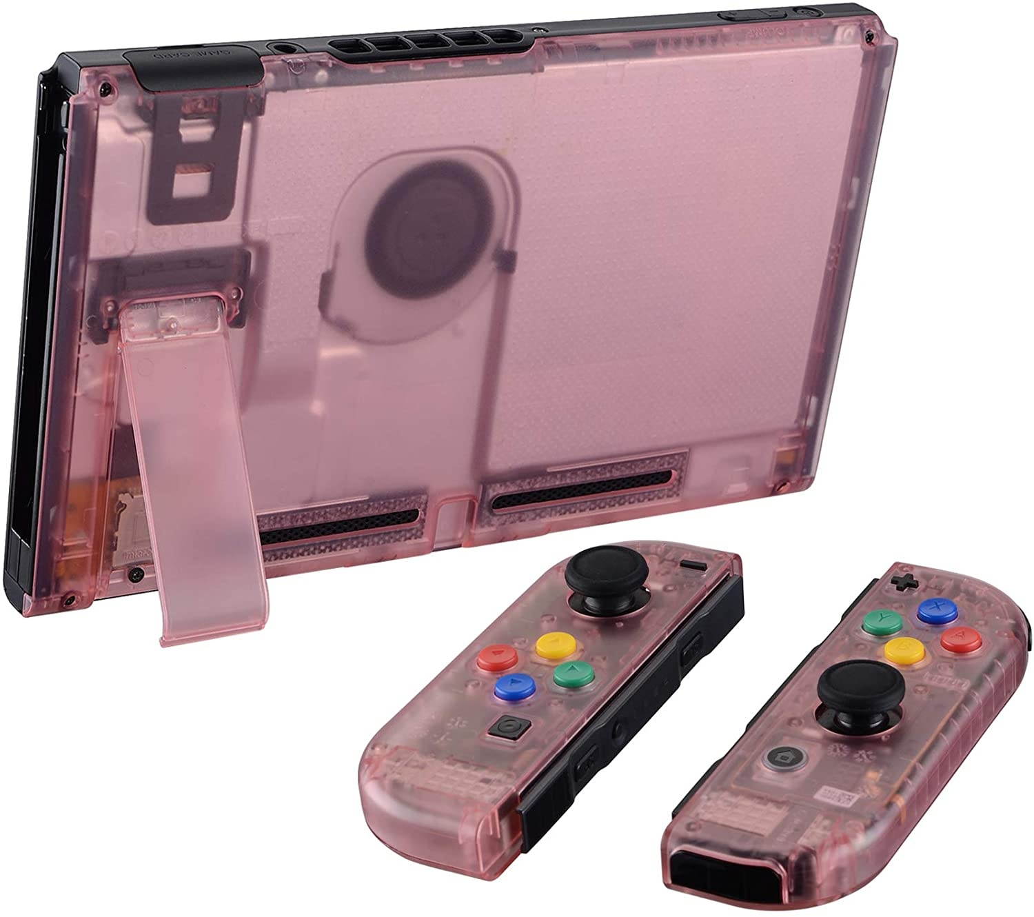 eXtremeRate Back Plate for Nintendo Switch Console, NS Joycon Handheld Controller Housing with Colorful Buttons, DIY Replacement Shell for Nintendo Switch - Cherry Pink