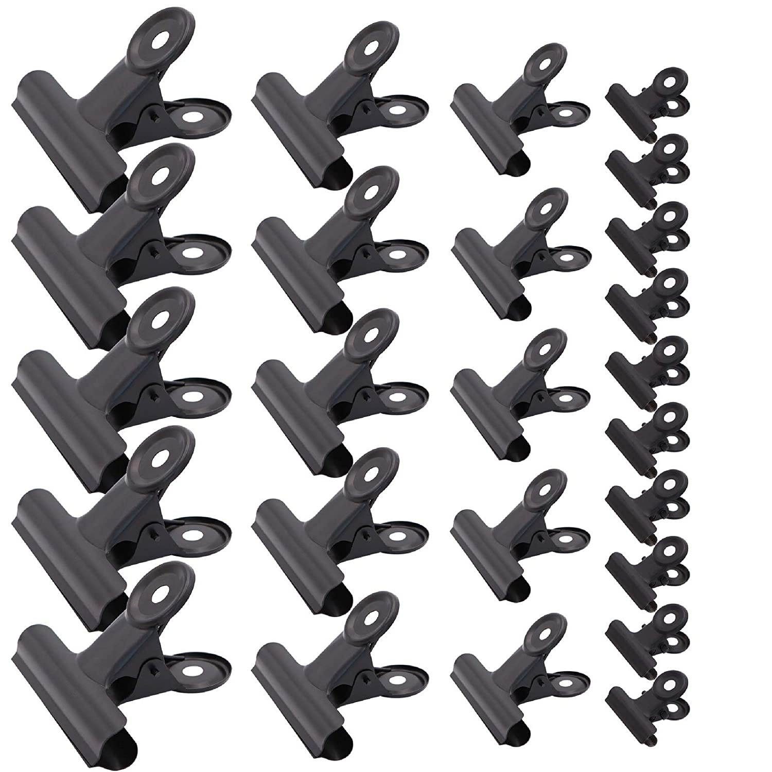 25pcs Black Bulldog Binder Paper Clips/Metal Hinge Clip File Clamps for Crafts, Food Bags, Drawings, Photos at Home Kitchen & Office Useage 4 Sizes 7/8" 2" 2-1/2" 3"