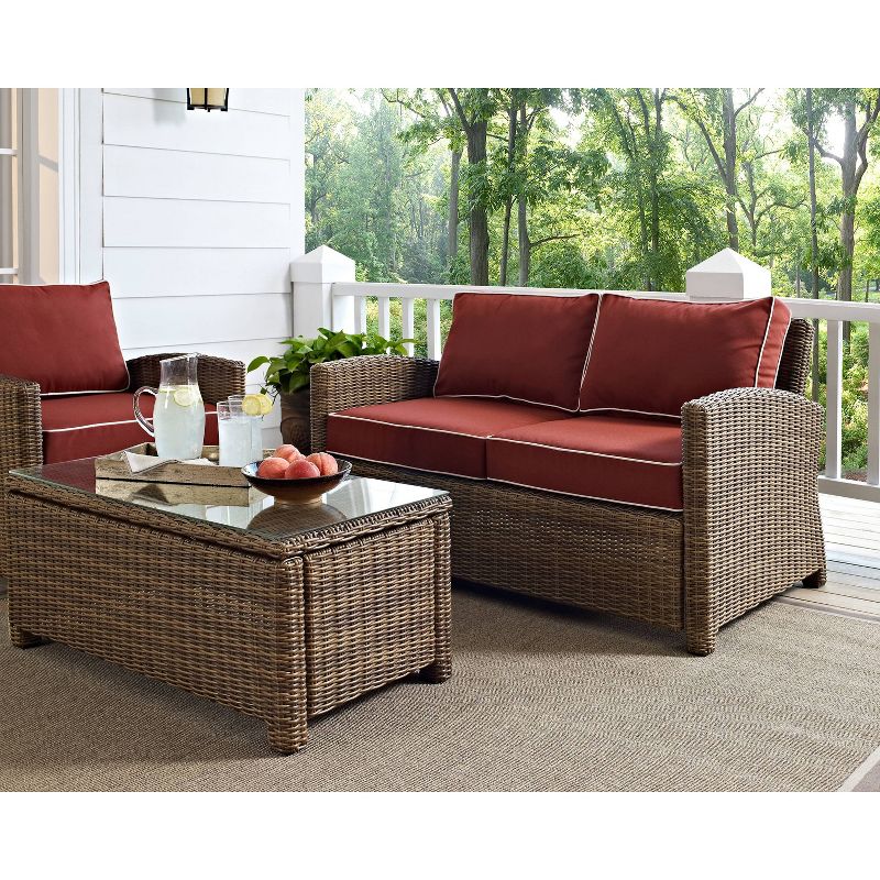 Bradenton Wicker Outdoor Patio Loveseat - Maroon/Brown - Crosley