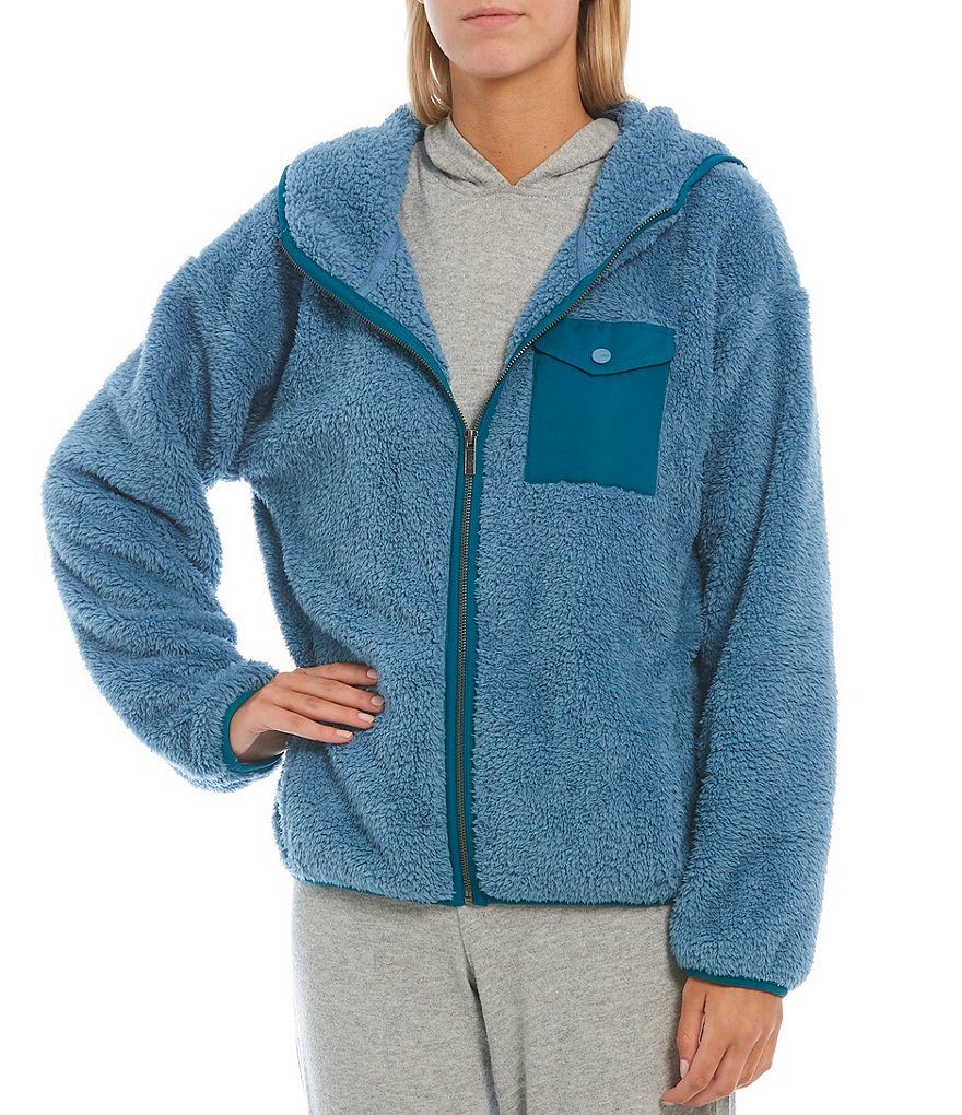 UGG Kadence Sherpa Fleece Hoodie Lounge Patch Pocket Jacket