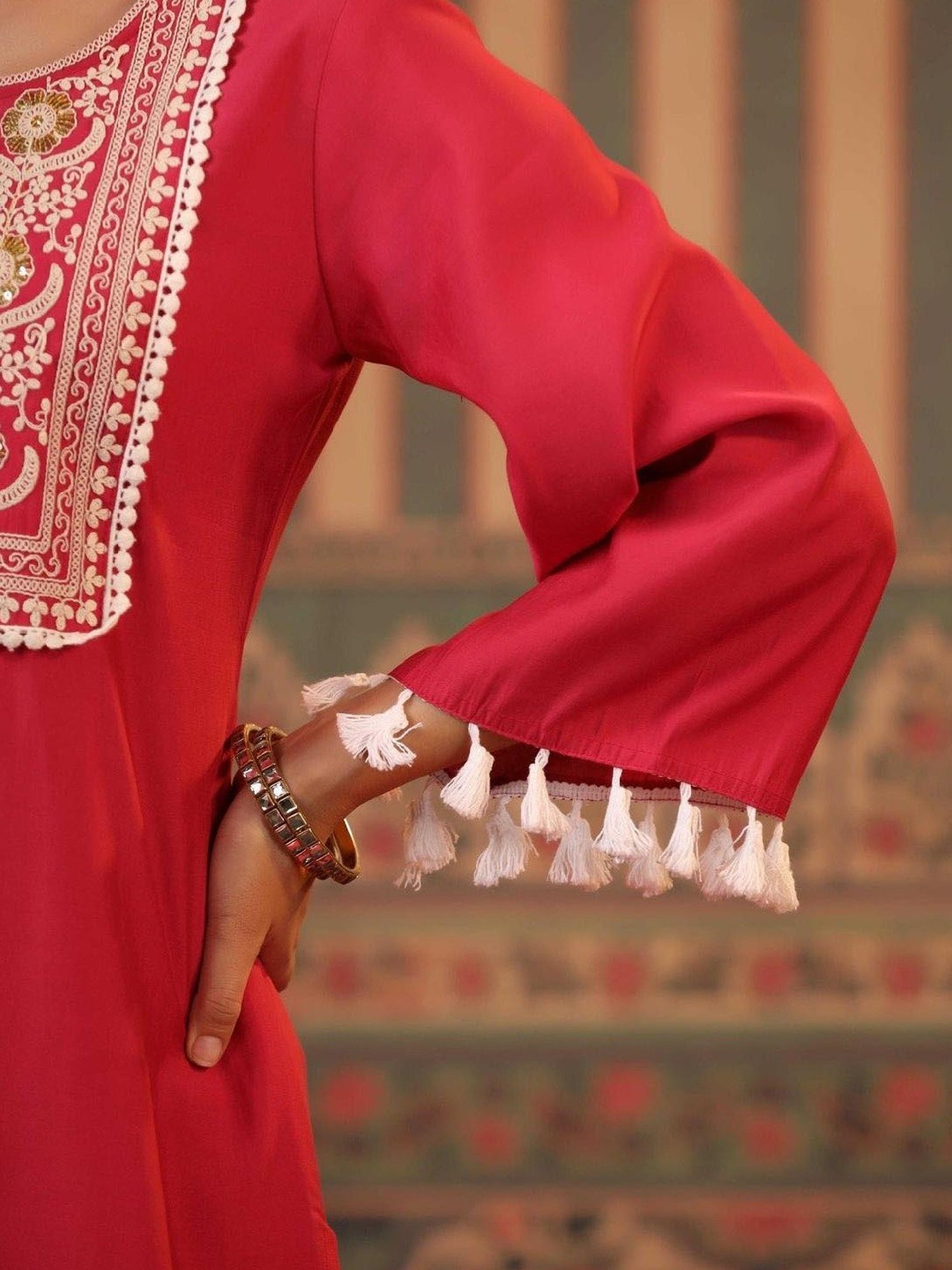 SCAKHI Pink Modal Embroidered Kurta and Pant With Organza Leheriya Dupatta