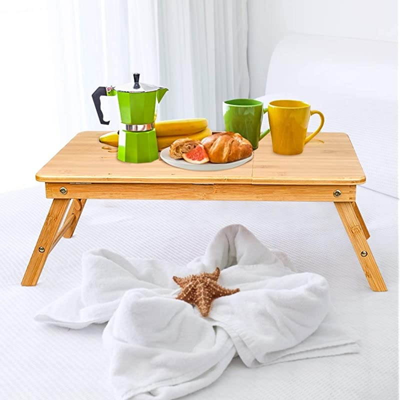 Laptop Desk Tray,Breakfast Serving Bed Trays, Adjustable Foldable with Flip Top and Legs, Computer Stand with Drawer-by QL-ben