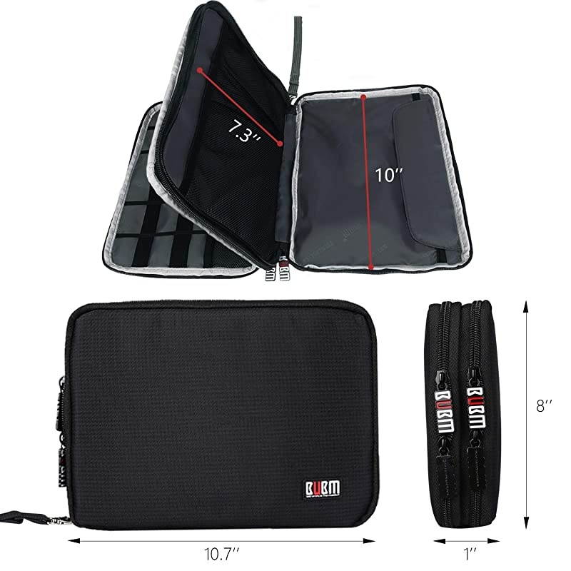 Double Layer Electronics Organizer/Travel Gadget Bag For Cables,Memory Cards,Flash Hard Drive and More,Fit For iPad Or Tablet(Up To 9.7")--Large, Black