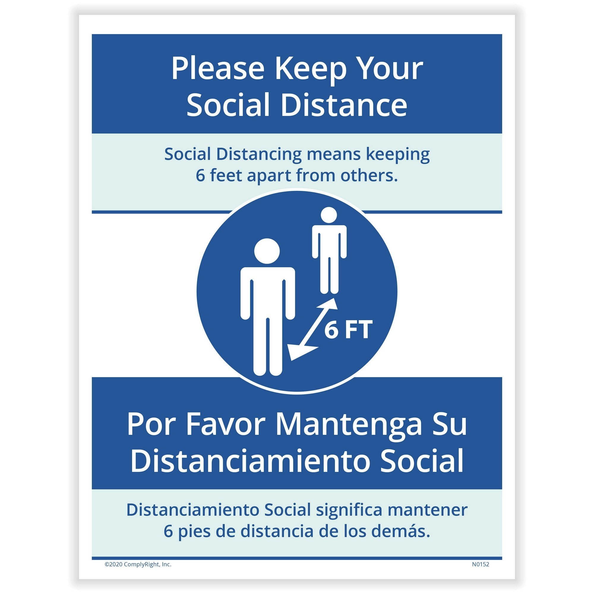 Bilingual Keep your Social Distance Notice, 8.5" x 11" - 1 Poster per Pack