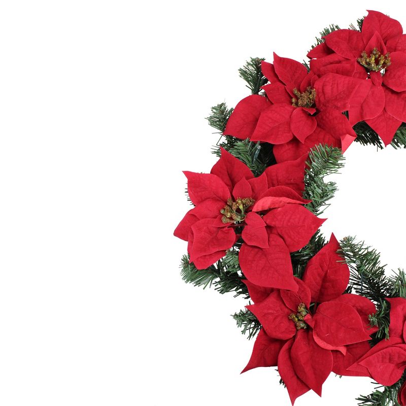 LB International 24" Prelit LED Red Artificial Poinsettia Christmas Wreath - Clear Lights