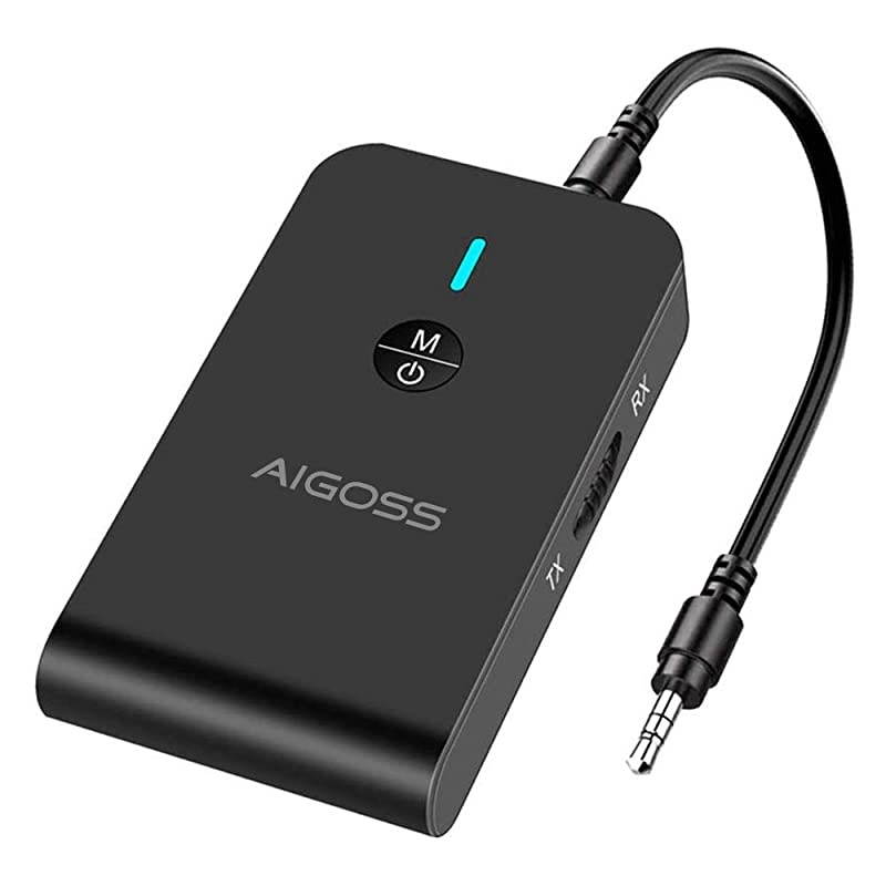 Bluetooth 5.0 Audio Transmitter Receiver, 2 in 1 Wireless 3.5mm Adapter AptX Low Latency for TV/Home Sound System, Wired Speaker and Headphones, Black