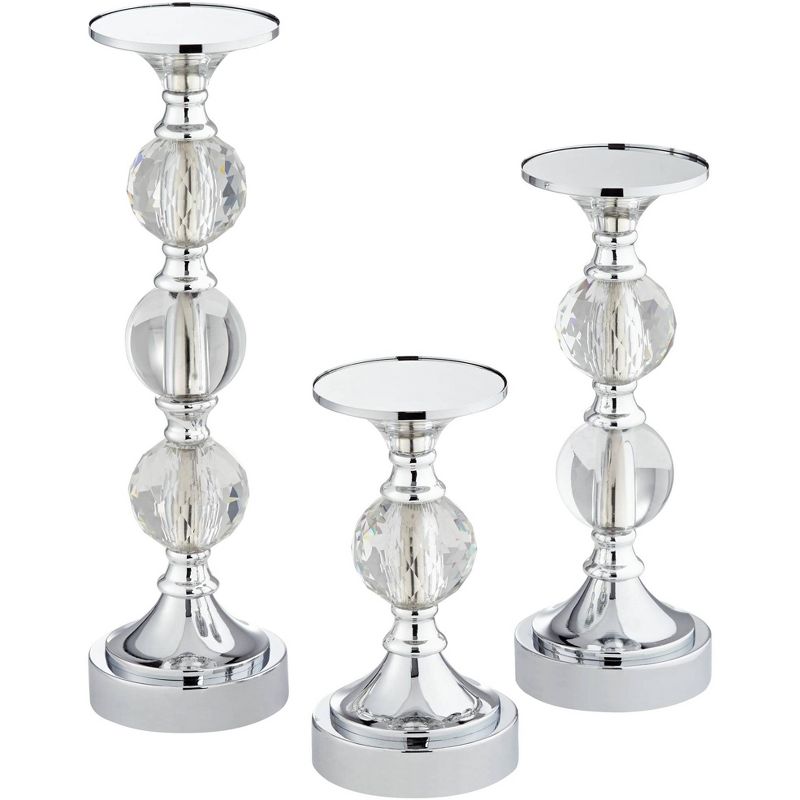 Dahlia Studios Caroline Chrome and Crystal Pillar Candle Holders Set of 3