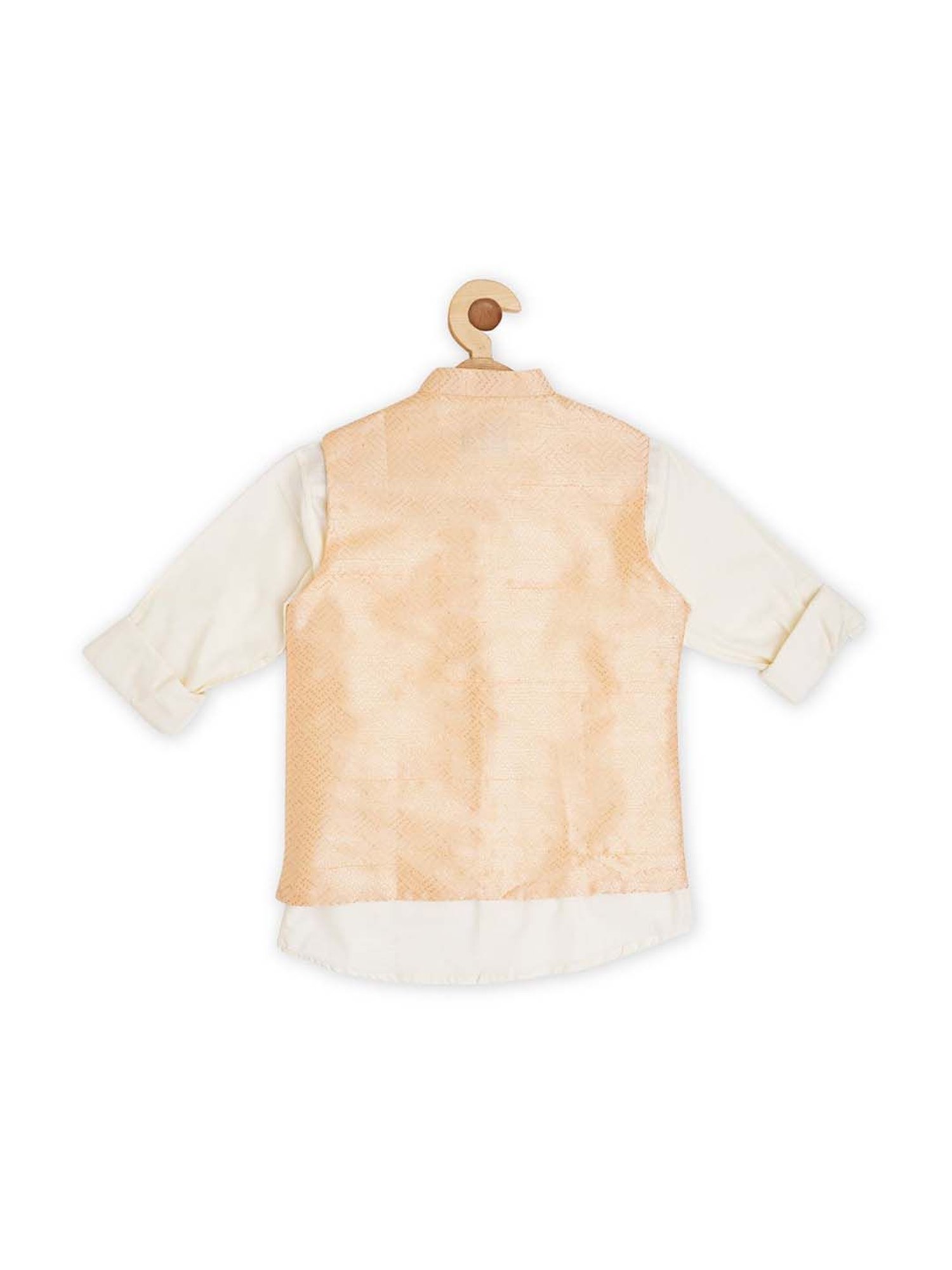 Cavio Kids Peach & White Cotton Embellished Shirt Set