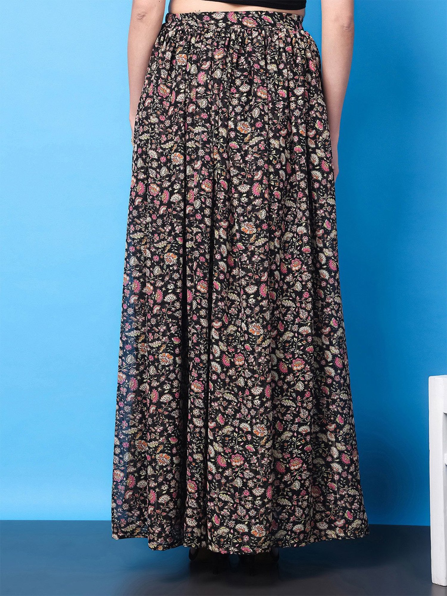 Belle Fille Sky Blue & Beige Printed Skirt