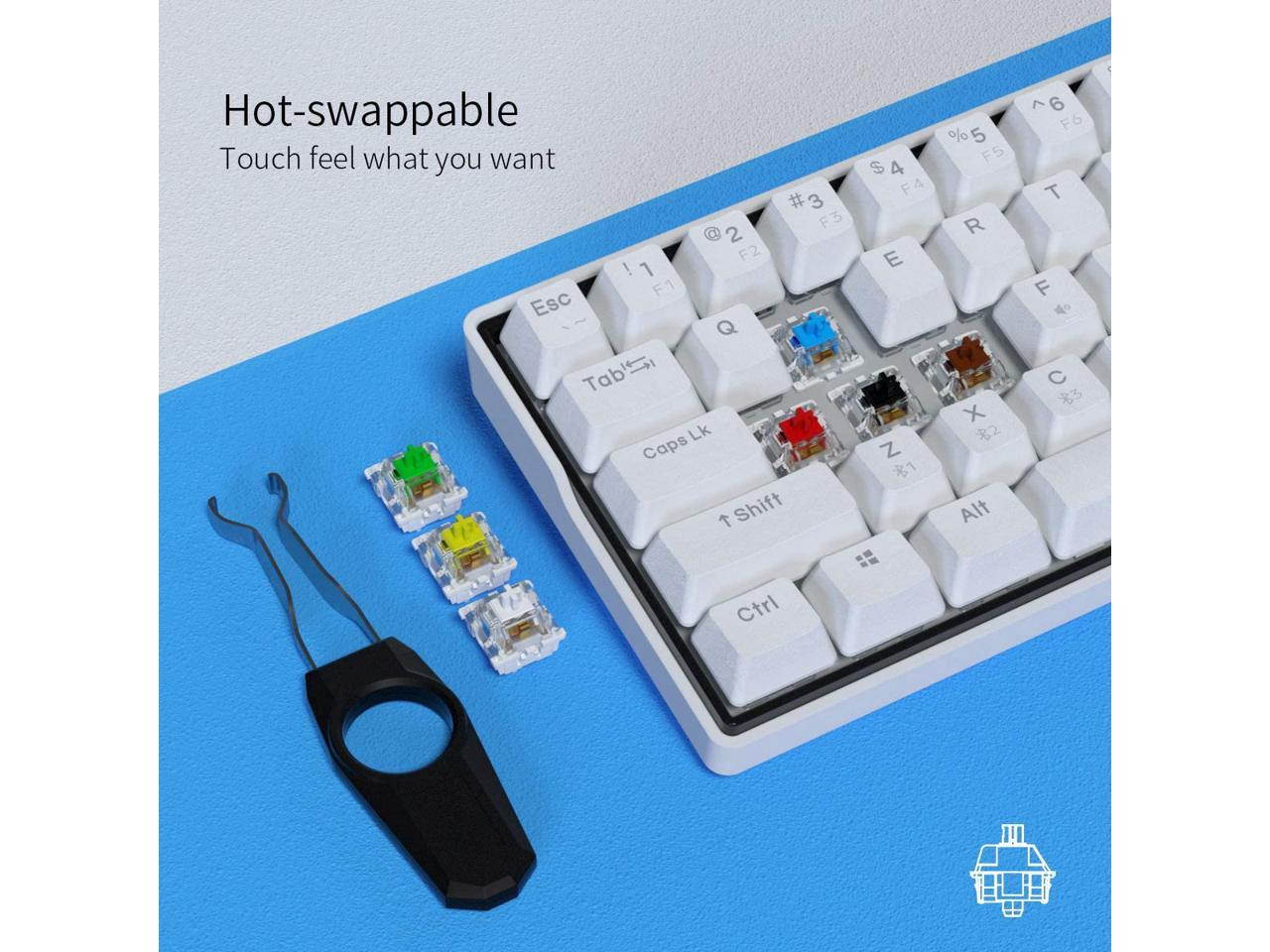 KEMOVE Snowfox Bluetooth 5.1 Wireless/Wired 60% Mechanical Keyboard - RGB Backlit 61 Keys Keyboard - Hot Swappable, PBT Keycap, Full Keys Programmable - White (Gateron Mechanical Switch)