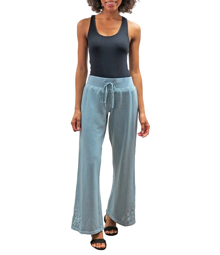 Karyn Seo Bryn Embroidered Hem Wide Leg Knit Drawstring Pants