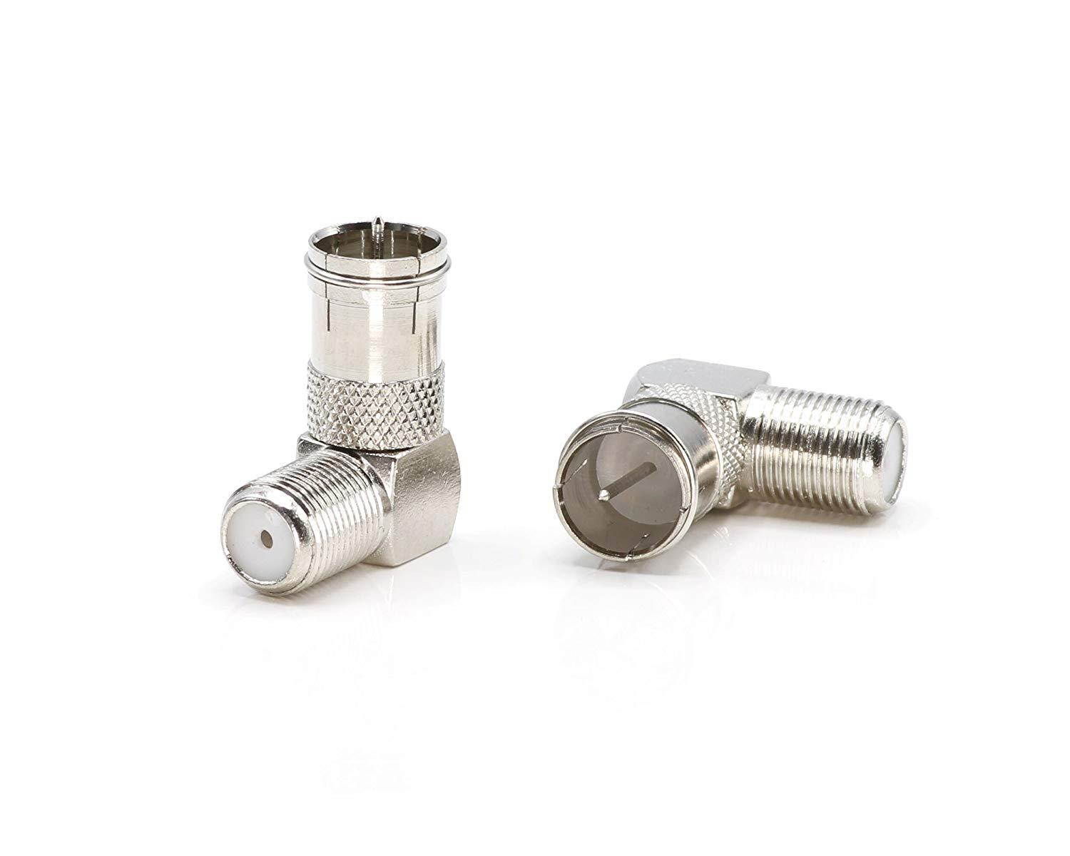 Right Angle Push On Coax Connector | F Type Female to Male Angle Adapter-25 pk