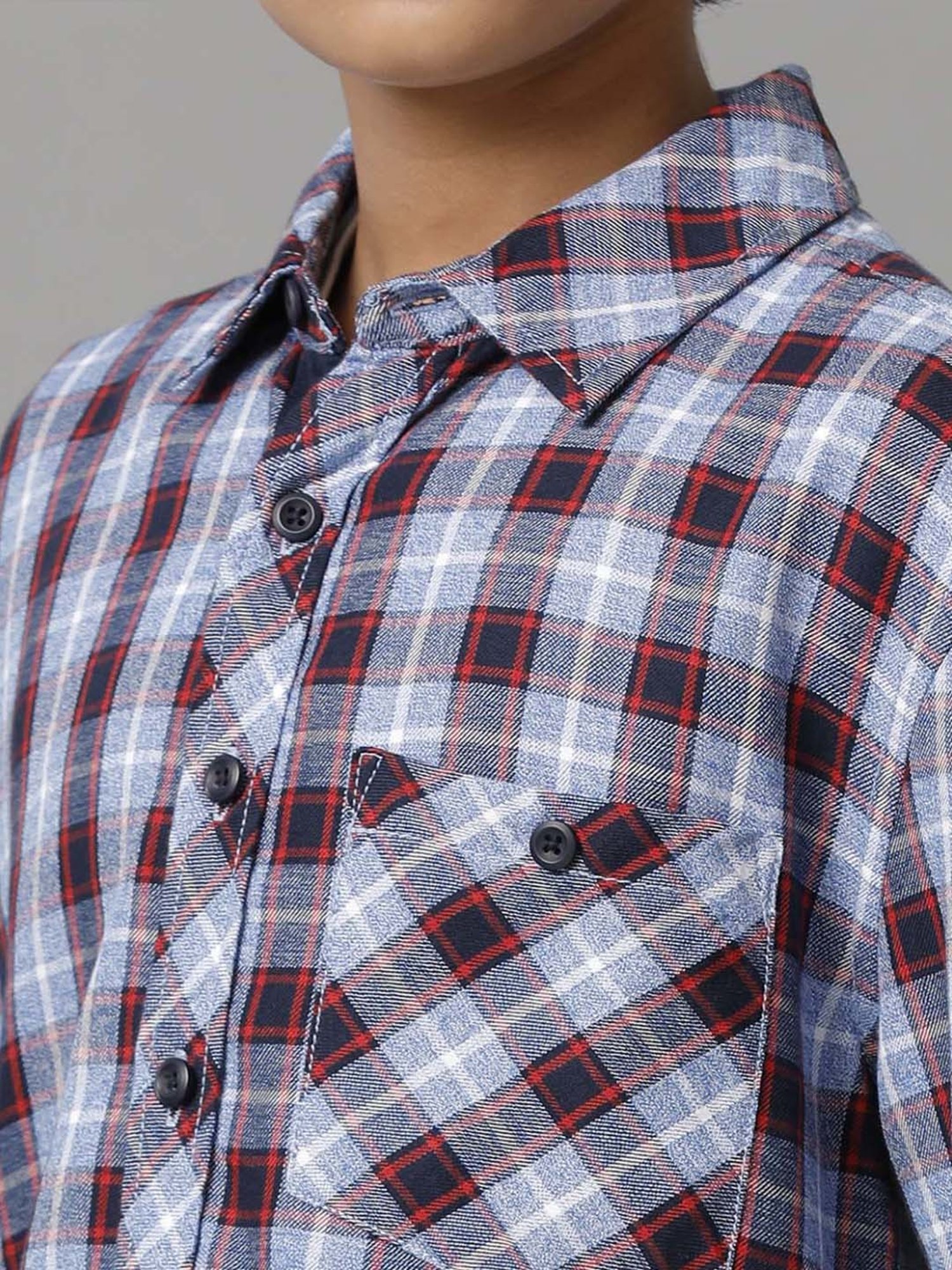 Under Fourteen Only Kids Navy Cotton Chequered Full Sleeves Shirt