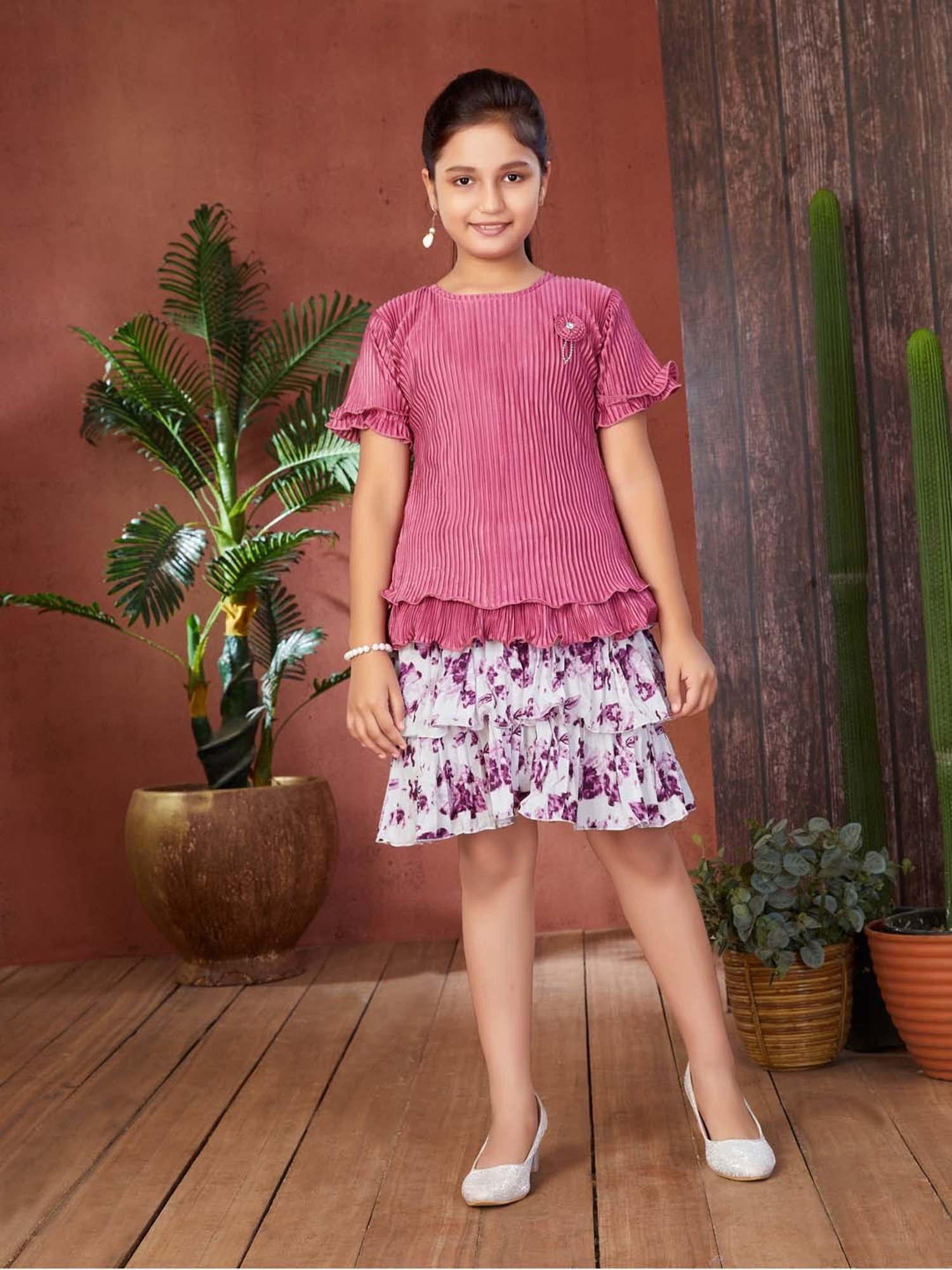 Peppermint Kids Peach Printed Top, Inner with Pants