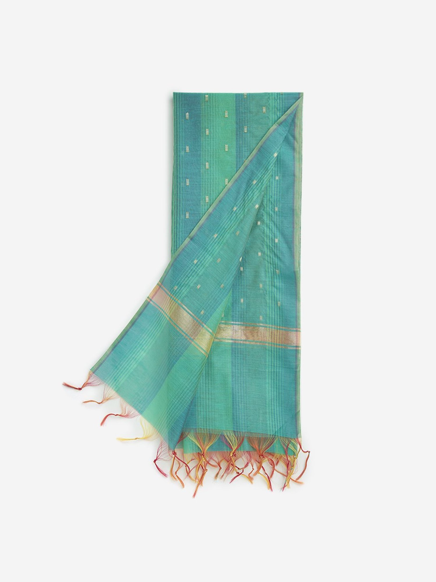 Utsa by Westside Turquoise Zari Embellished Striped Dupatta