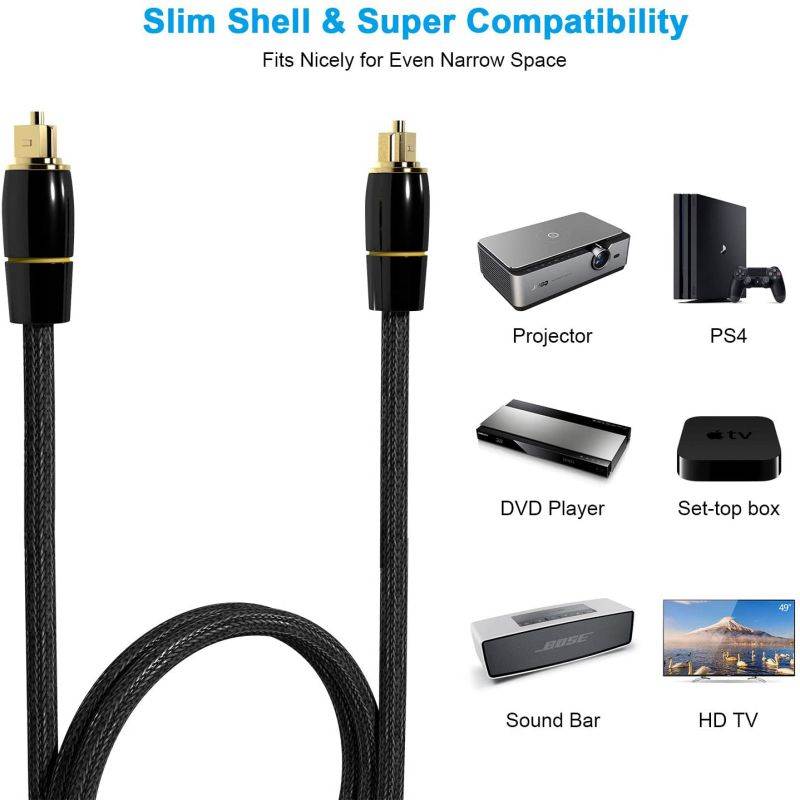 Digital Optical Audio Cable Toslink Cable(3.3 Feet)-[Flawless Audio,Ultra-Durable] Home Theater Fiber Optic Male to Male Gold Plated for Sound Bar, TV, PS, Xbox, Samsung