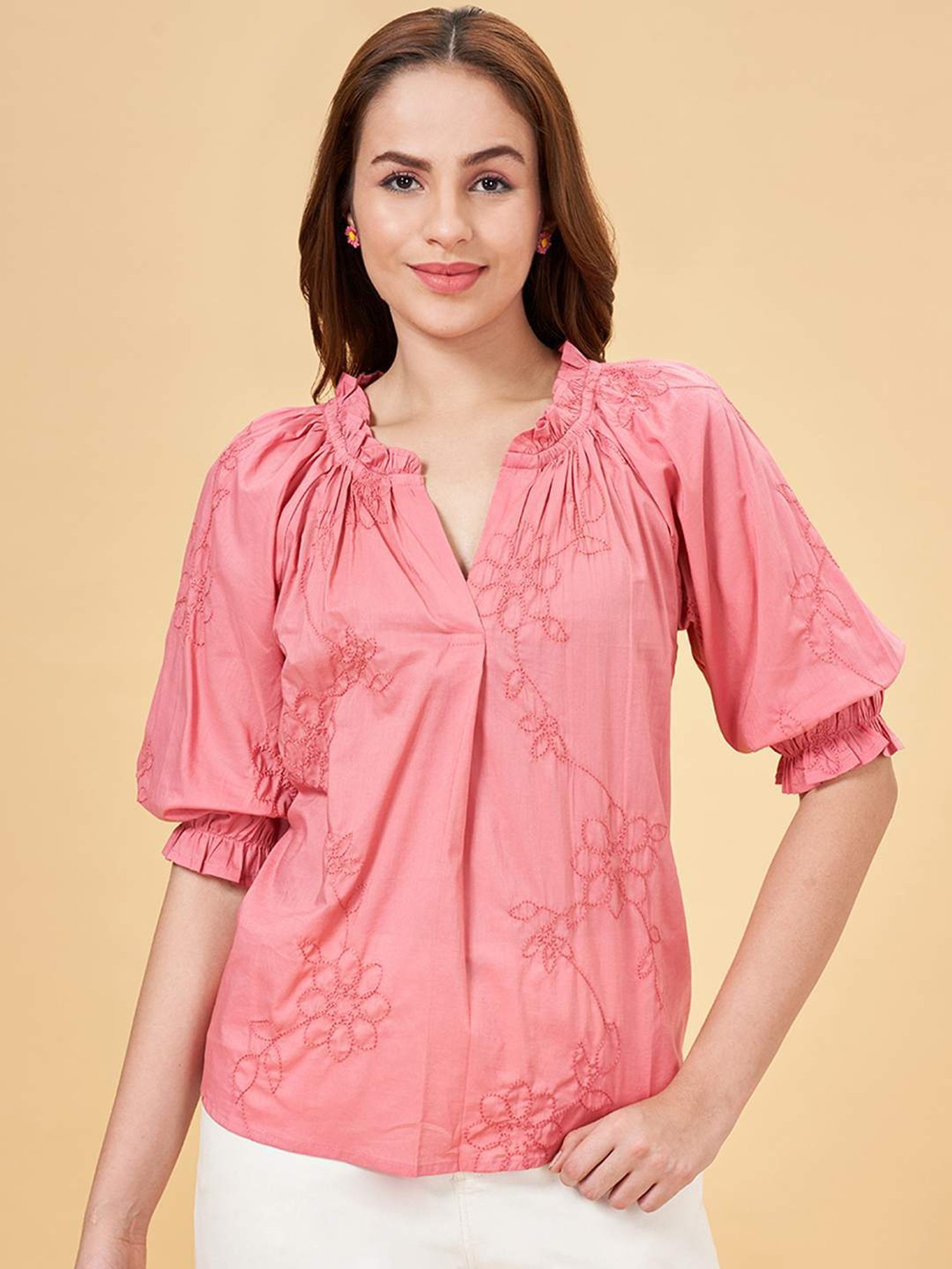 Honey by Pantaloons Dusty Pink Embroidered Top