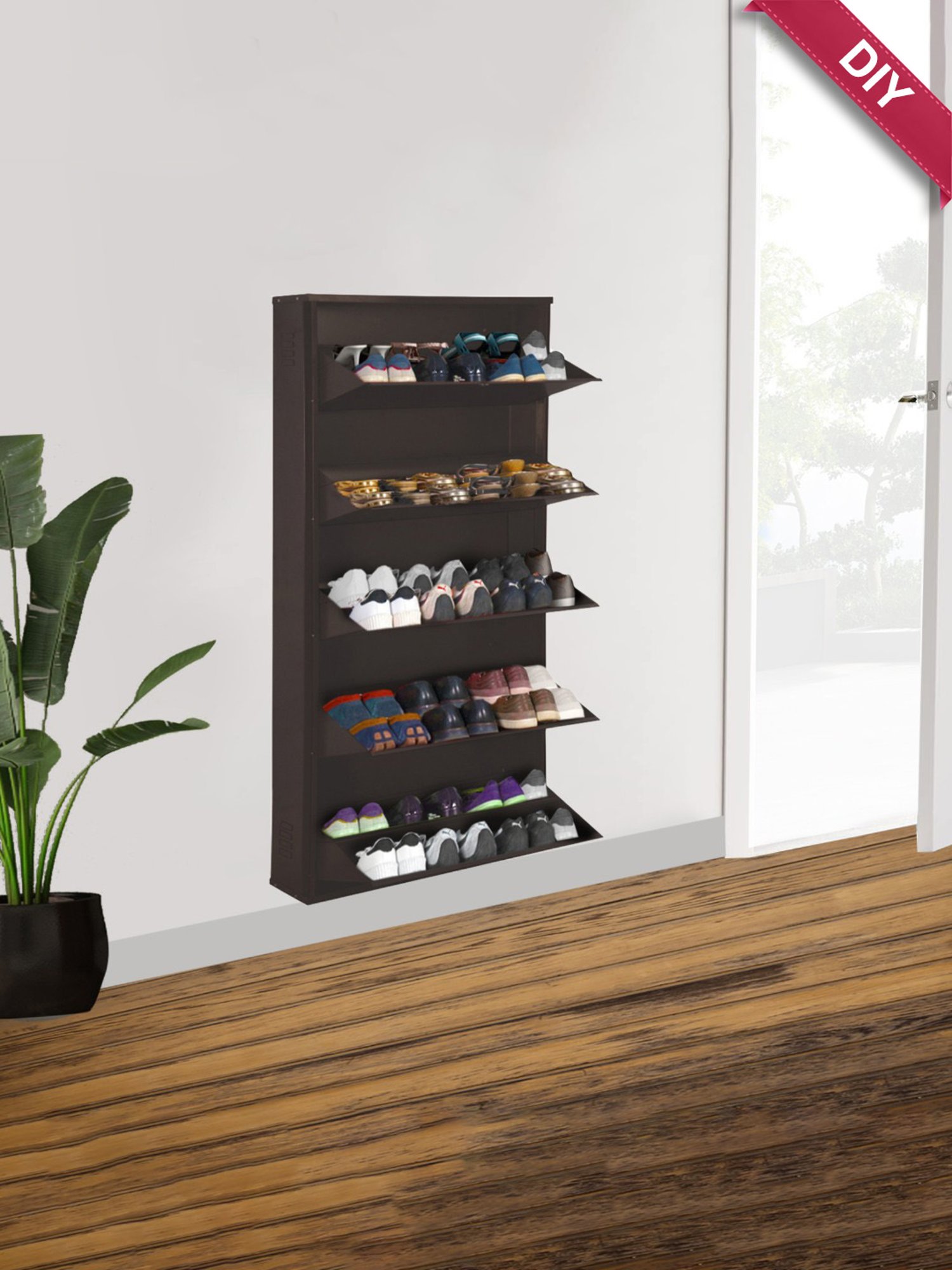 Delite Kom Metal Shoe Rack - 29" 10 Shelf, Double Decker, Coffee, PowderCoat, Wall Mount, DIY
