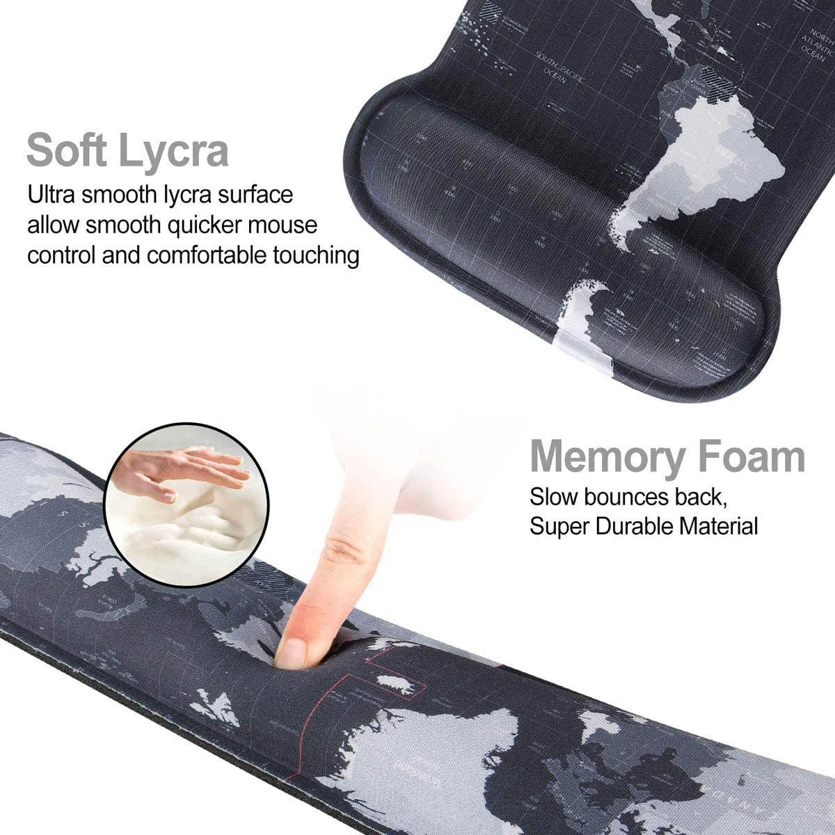 Keyboard Wrist Rest Pad Ergonomic Mouse Pad Set, ToLuLu Mouse Pad for Computer Laptop, Non Slip Mousepad Keyboard Wrist Support with Raised Memory Foam for Easy Typing Pain Relief, Cool World Map