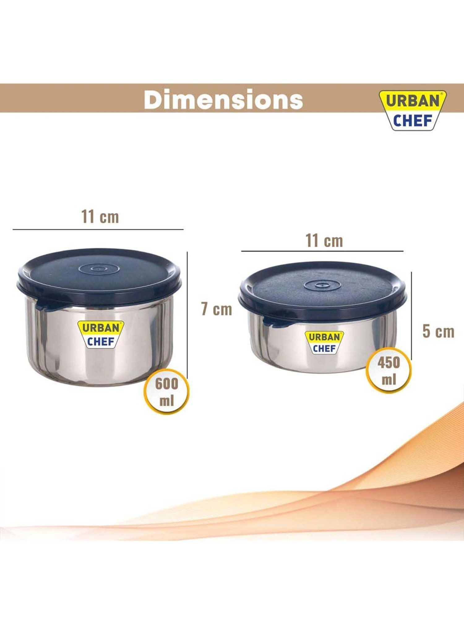 Urban Chef Blue Stainless Steel Essential Lunch Box Containers - Set of 2