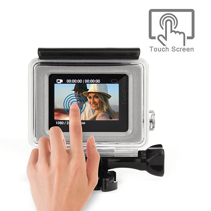 Open Protective Skeleton Housing Case with LCD Touch Backdoor for GoPro Hero 4, GoPro Hero 3, and GoPro Hero 3+ - Transparent Clear