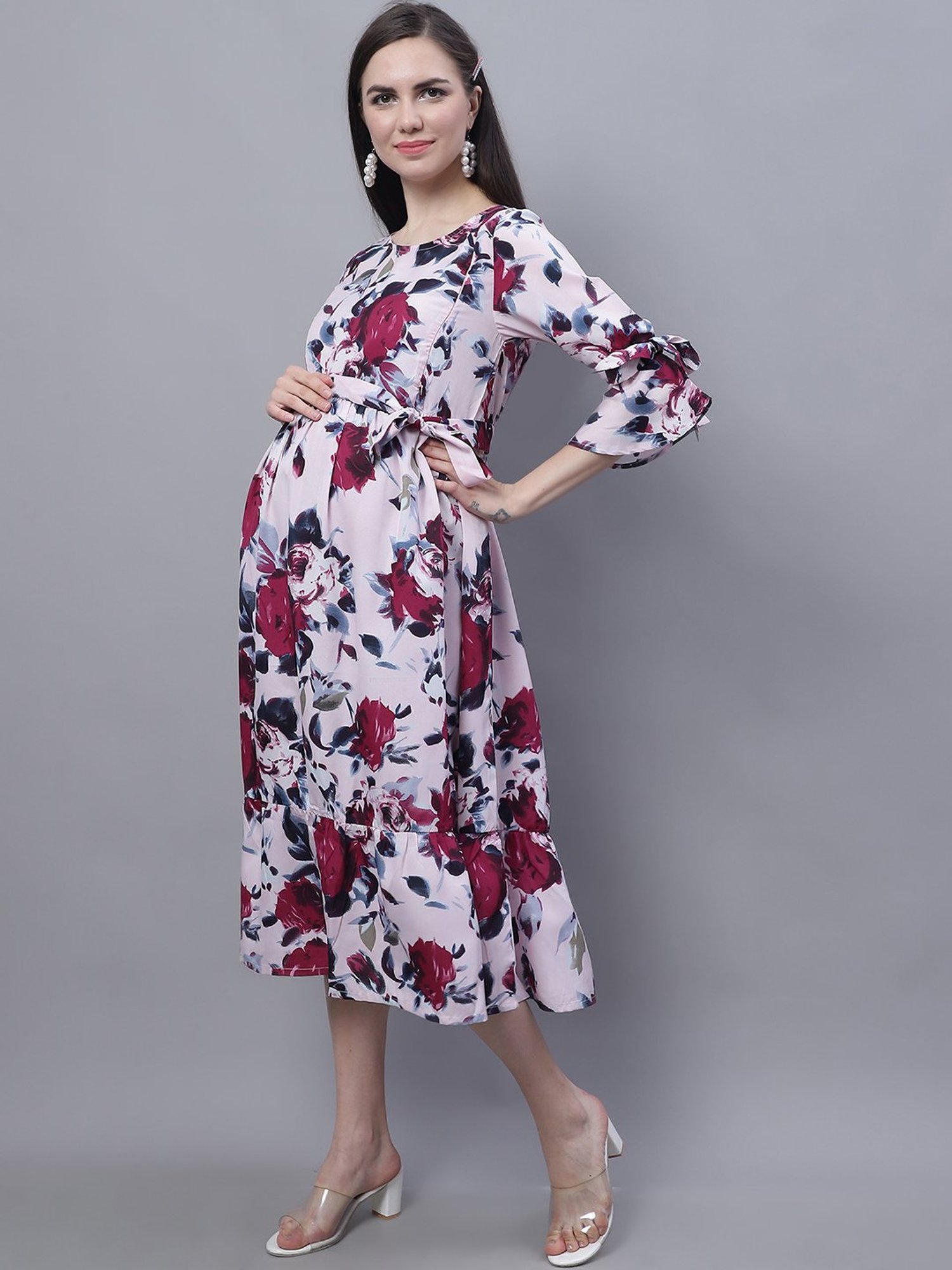 Moms Maternity Purple Printed Dress