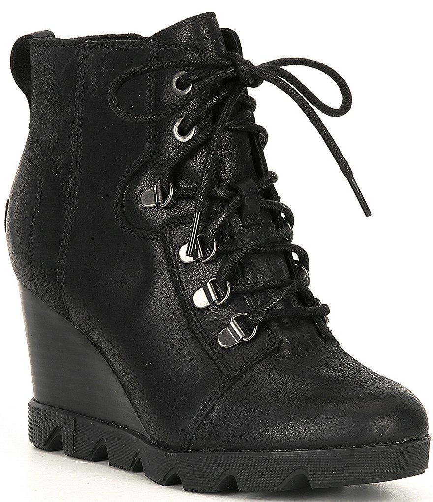 Sorel Joan Uptown Lace Waterproof Leather Wedge Lug Sole Booties