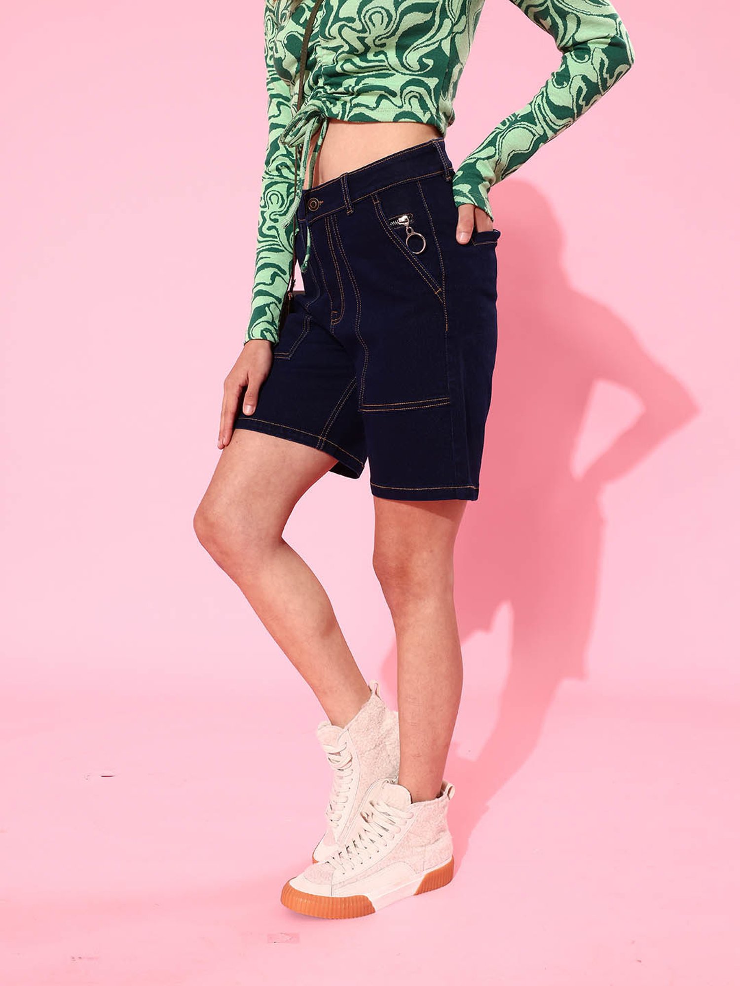 DOLCE CRUDO Dark Blue Denim Shorts