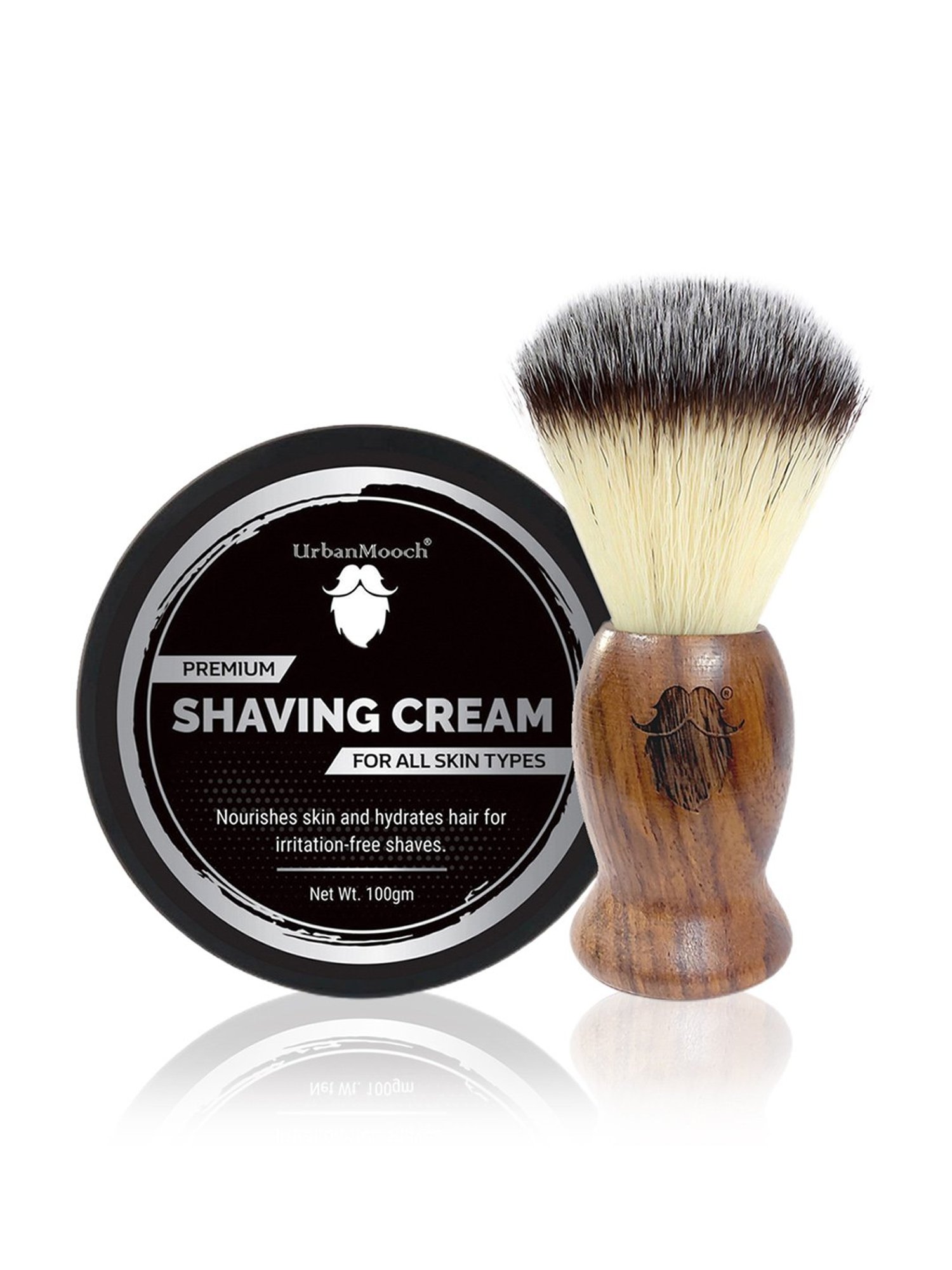 UrbanMooch Brown Imitation Badger Wooden Shaving Brush & Soothing Shaving Cream for Men