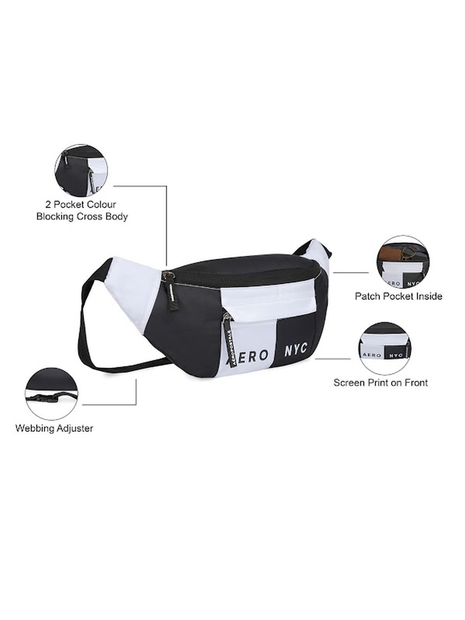 Aeropostale Carlin White & Black Polyester Color Block Waist Pouch