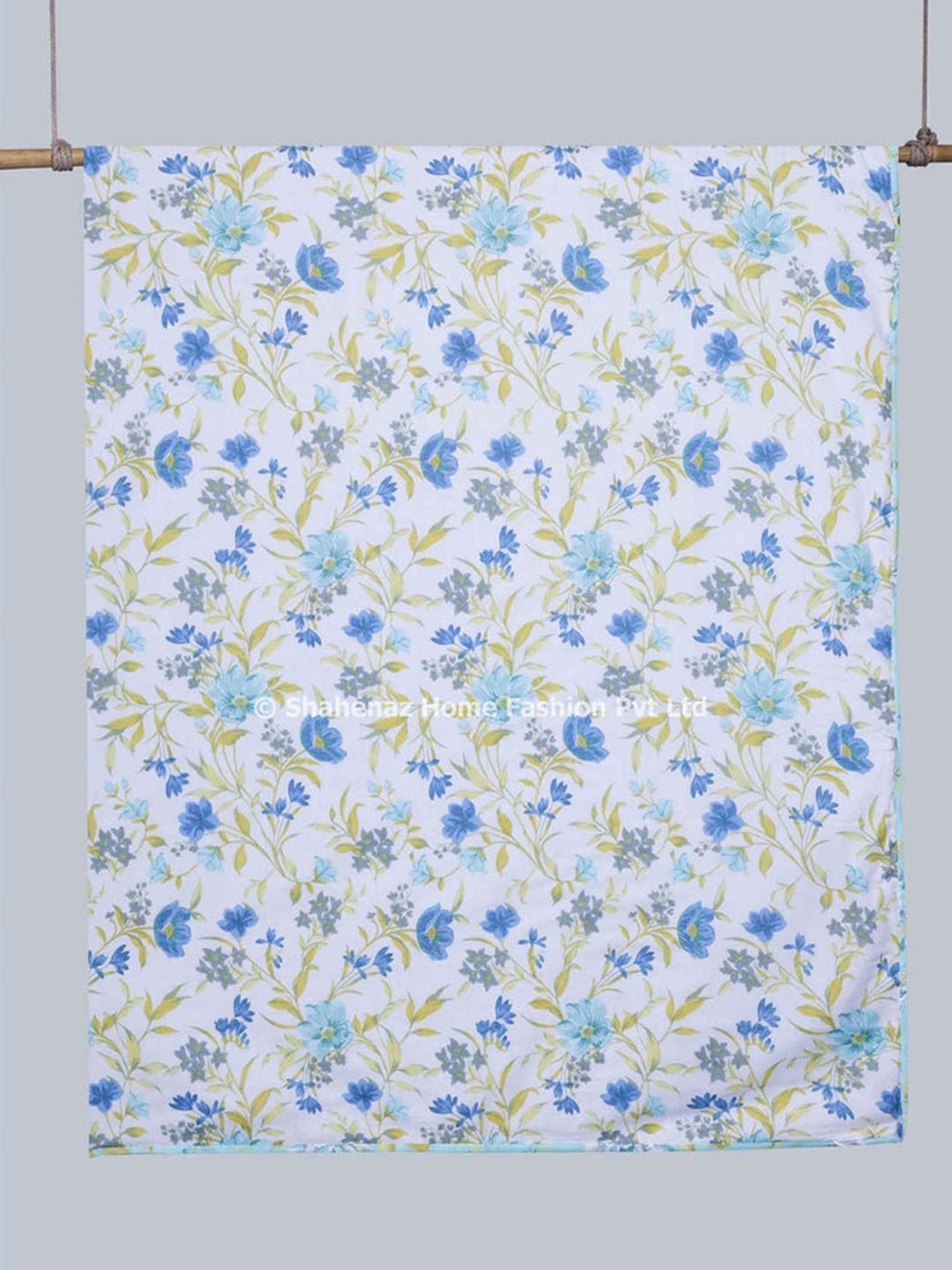 Haus & Kinder Cambric Floral Green & Yellow Cotton Single Reversible Dohar