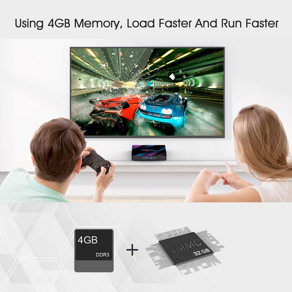 H96 Max Smart Android 9.0 TV Box RK3318 Quad Core 64 Bit UHD 4K VP9 H.265 4GB / 32GB 2.4G / 5G WiFi BT4.0 HD Media Player Display Screen Remote Control