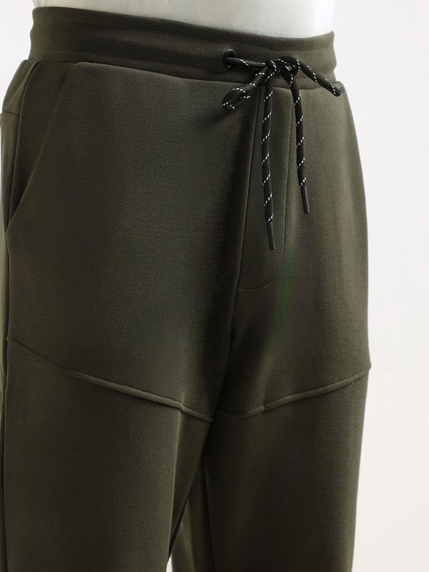 Studiofit by Westside Solid Olive Relaxed-Fit Mid-Rise Track Pants