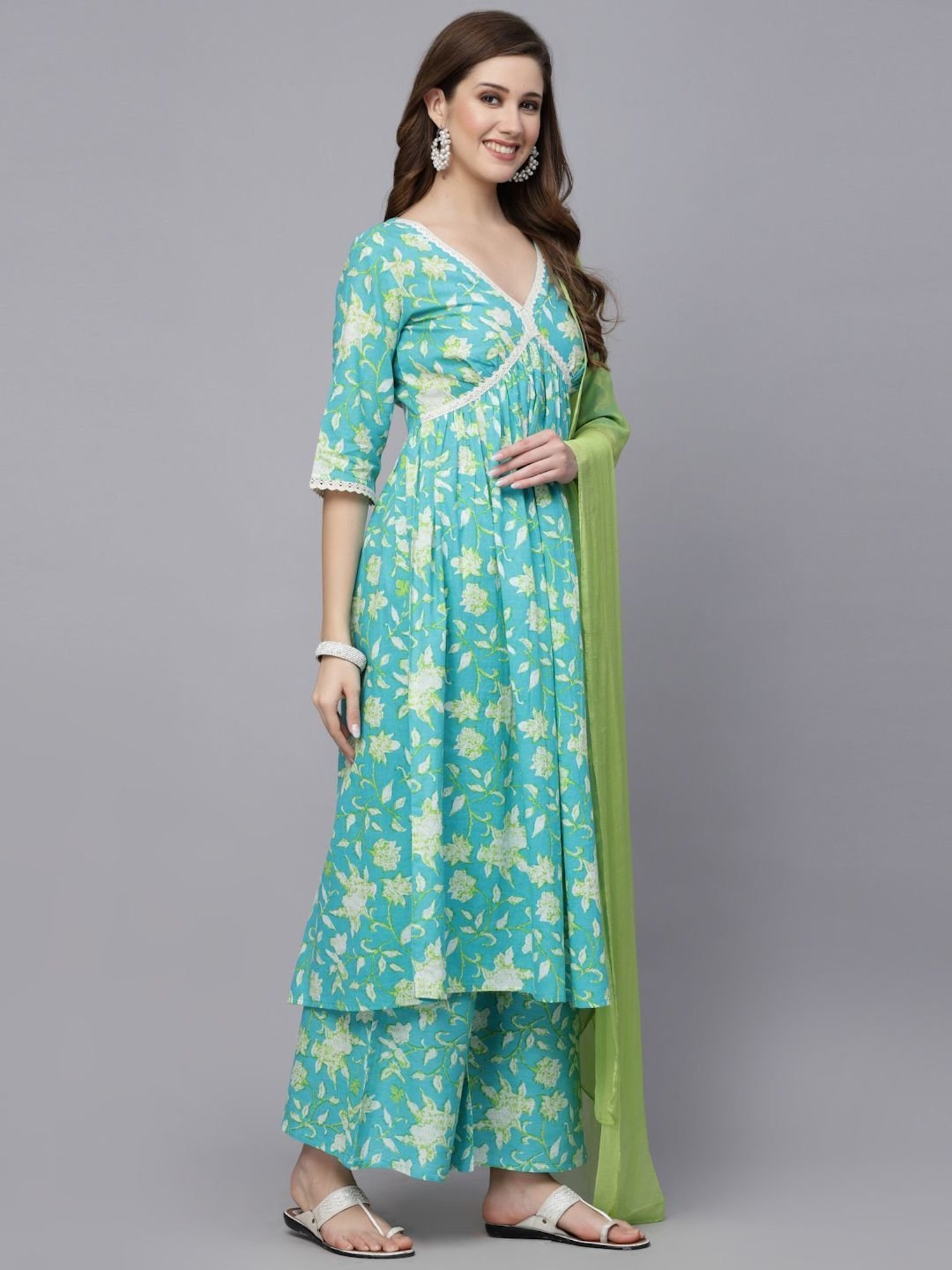Stylum Blue Printed Kurta Palazzo Set With Dupatta
