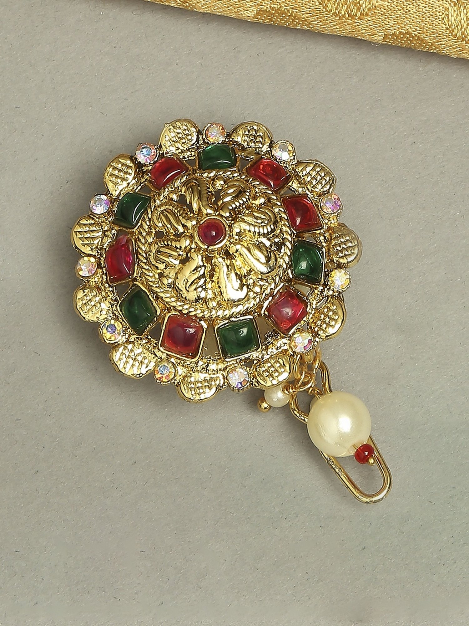 OOMPH Red Maroon & Green Stones Ethnic Hair Bun Pin Juda Pin