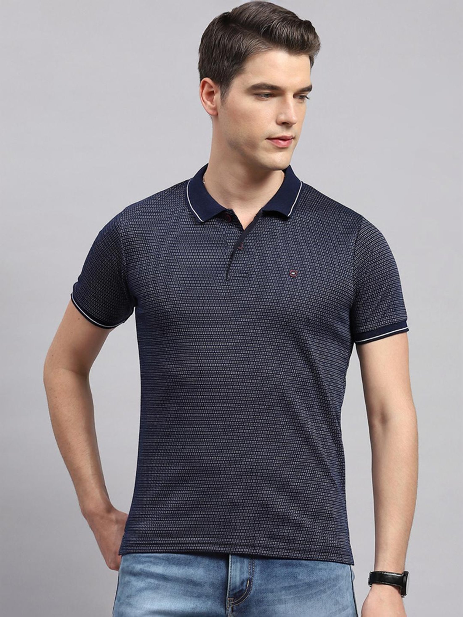 Monte Carlo Navy Regular Fit Printed Polo T-Shirt