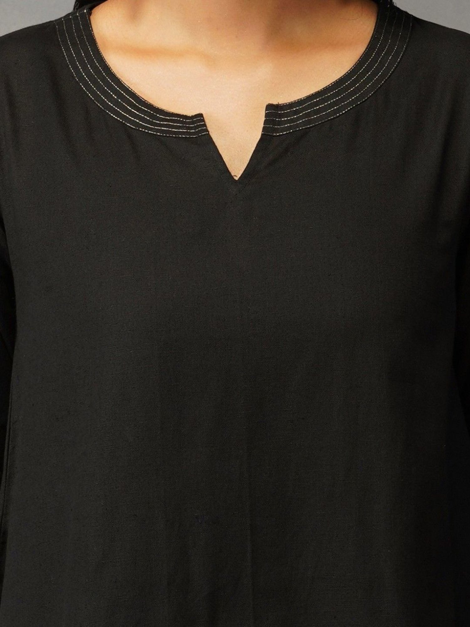 Akiso Bakhair Black A Line Kurta With Handblock Ajrak Patch Work Set With Pants